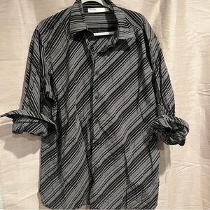 Perry Ellis Black White Stripe Button Down